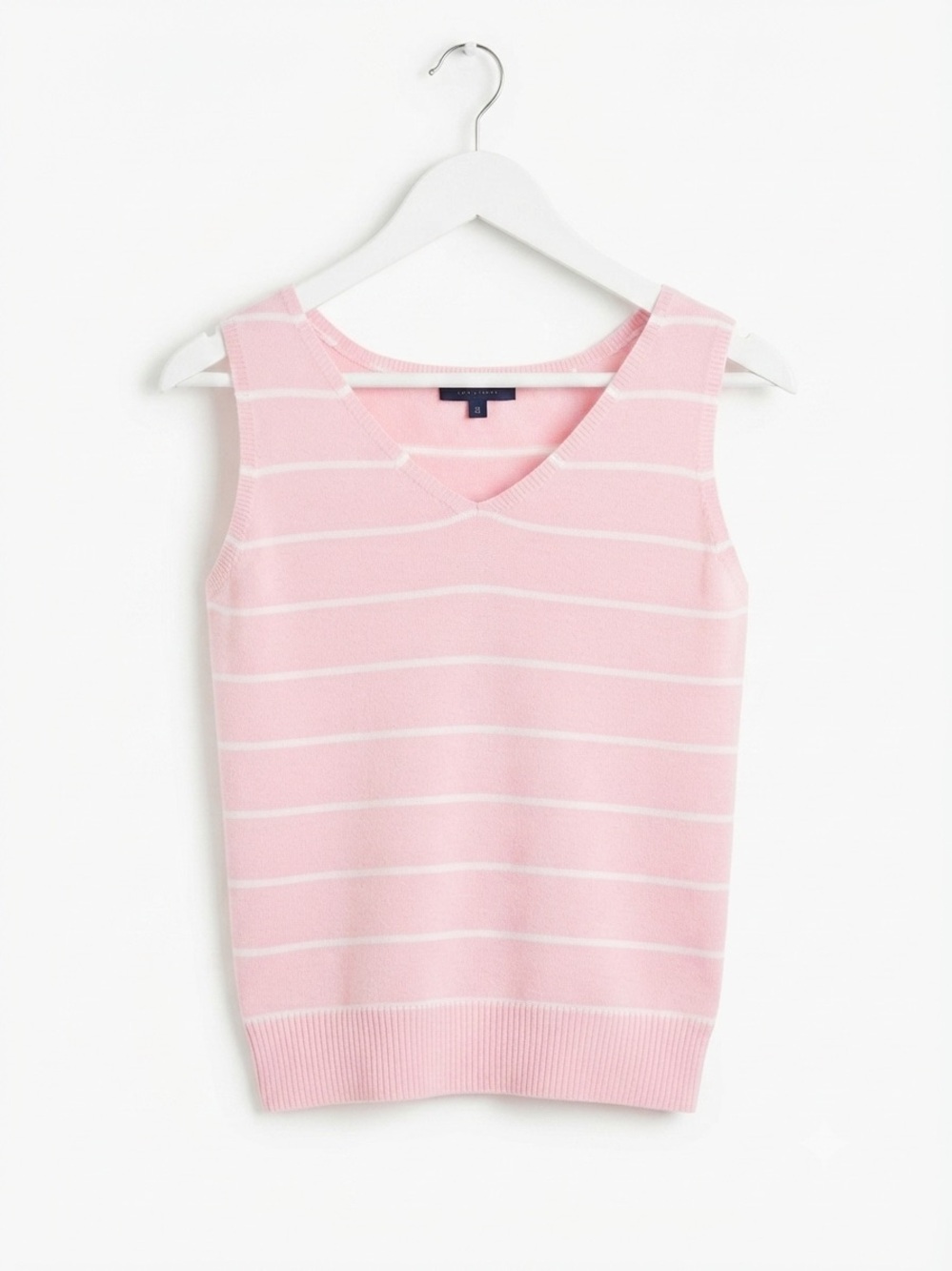 Striped V-Neck Pink Knit Tank Top - Picture 2 of 3